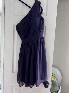 Bill Levkoff One-Shoulder Dark Purple Chiffon Dress